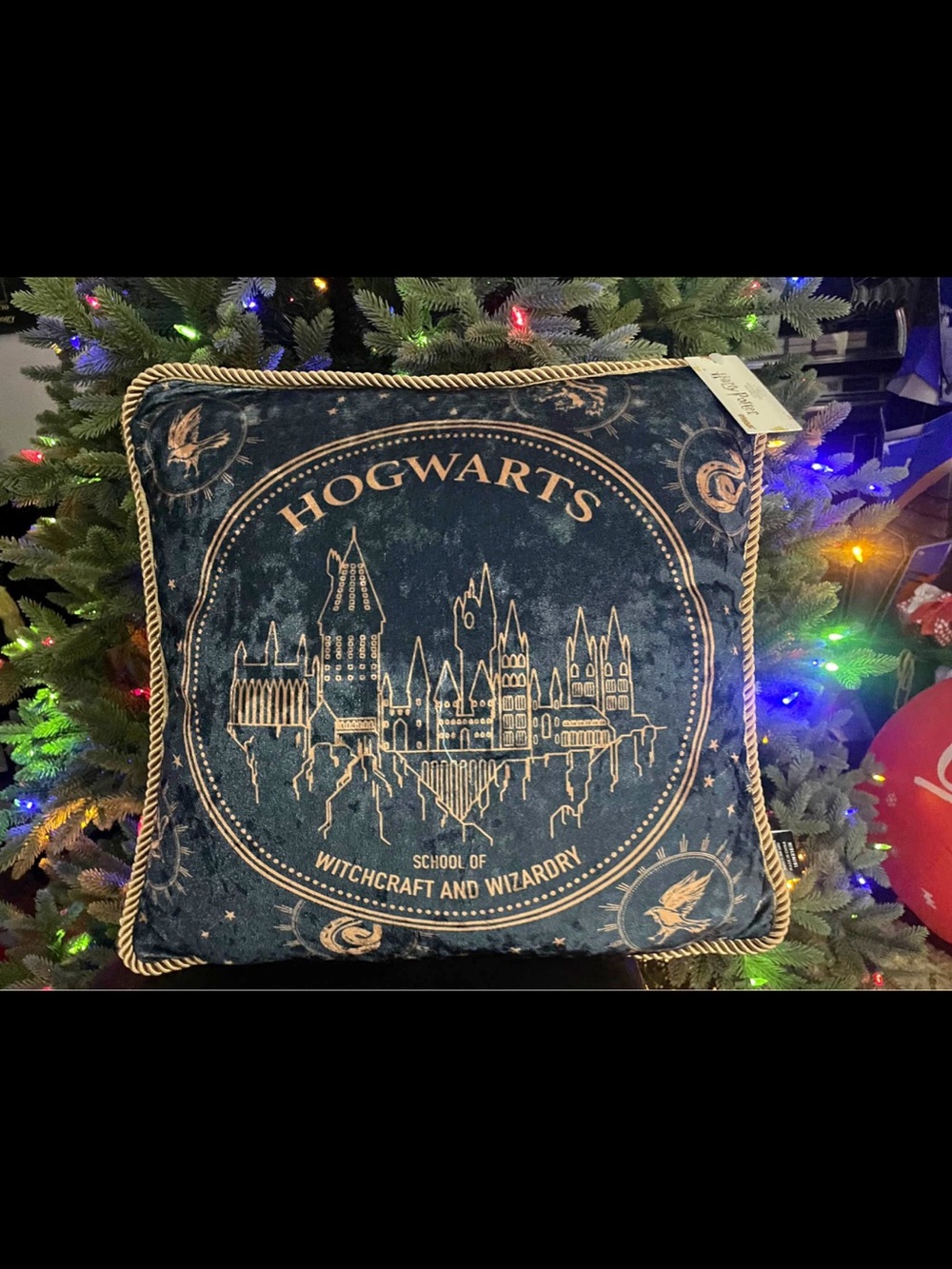 Hogwarts Gold-Accent Decorative Pillow - Dark Blue/Gold Harry Potter